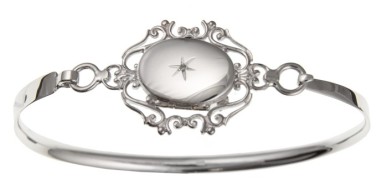 Silver Diamond Set Oval Locket Bangle