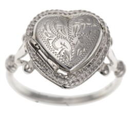 Silver Engraved Heart Locket Ring