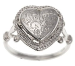 Silver Engraved Heart Locket Ring