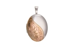 Silver 16mm Two Colour Patterned Oval Locket