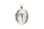 Silver Crucifix Oval Locket