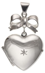 Silver Diamond Set Heart Locket with Bow