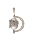 Silver Cubic Zirconia Set Half Engraved Oval Fob Locket
